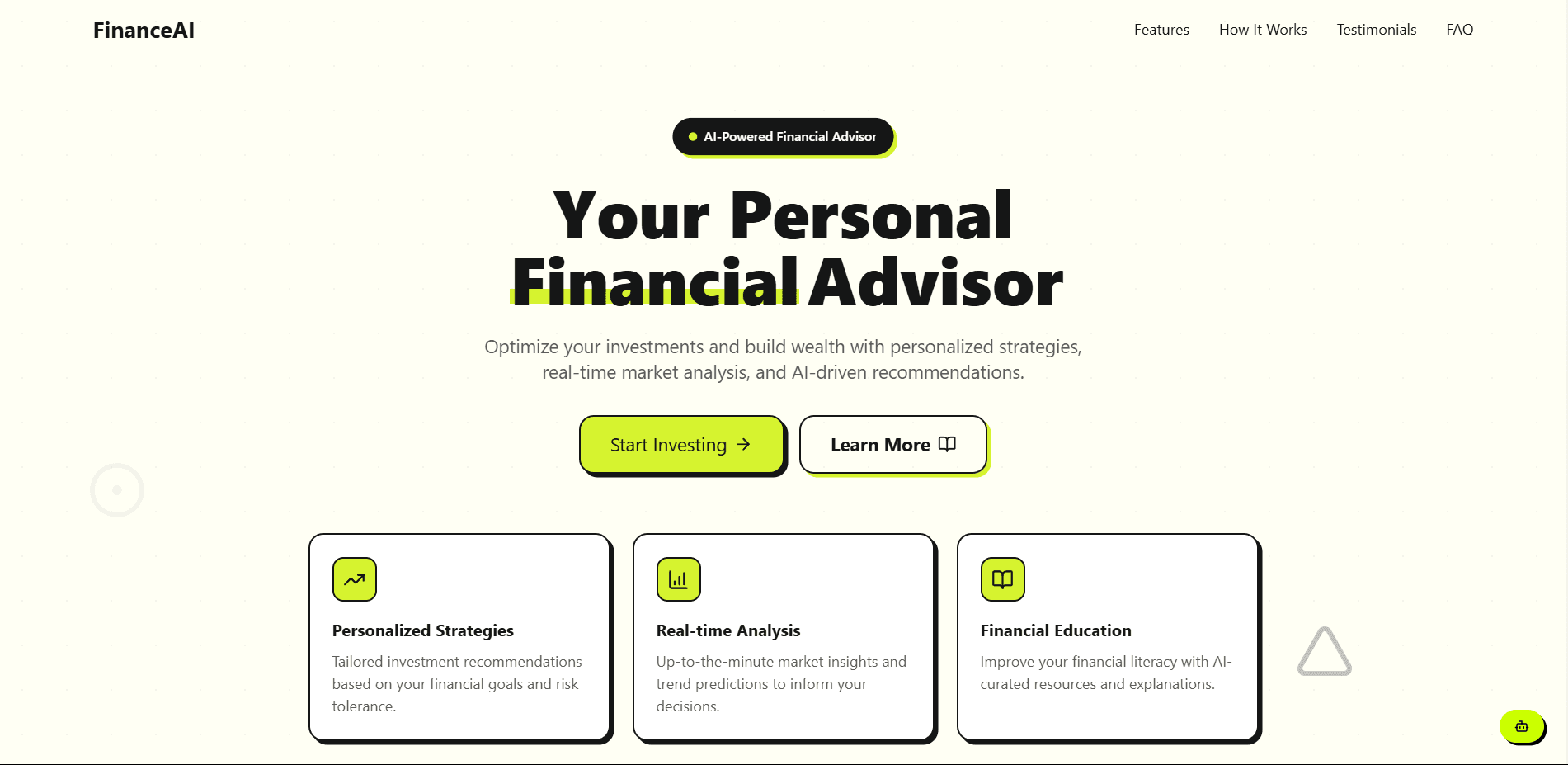 AI Financial Advisor Landing